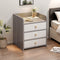Modern Nightstand Light Gray Wood Grain Three Drawers Safety Tray Top Wooden Knobs