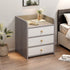 Modern Nightstand Light Gray Wood Grain Three Drawers Safety Tray Top Wooden Knobs