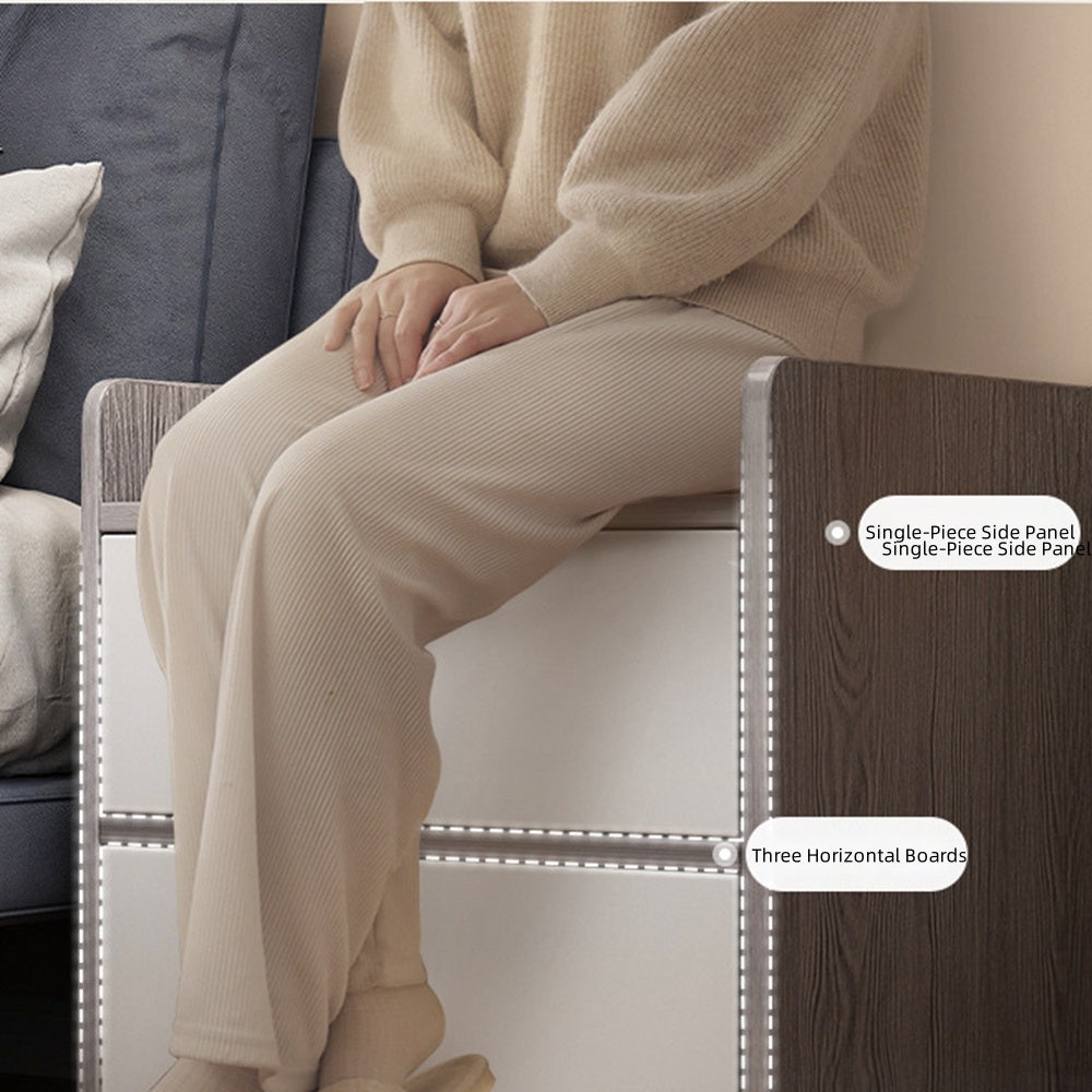 Modern Nightstand Light Gray Wood Grain Three Drawers Safety Tray Top Wooden Knobs