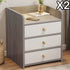 2x bedside table set 3 drawer light gray white wooden knobs bedroom furniture