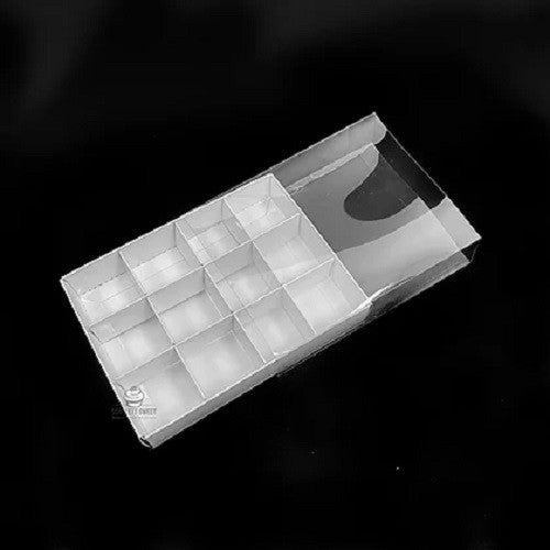 10 Pack of White Card Chocolate Sweet Soap Product Retail Gift Box - 12 bay 4x4x3cm Compartments  - Clear Slide On Lid - 16x12x3cm