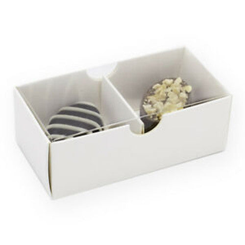 10 Pack of White Card Chocolate Sweet Soap Product Retail Gift Box - 2 Bay Compartments - Clear Slide On Lid - 8x4x3cm