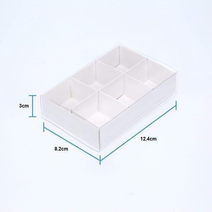 10 Pack of White Card Chocolate Sweet Soap Product Retail Gift Box - 6 Bay Compartments - Clear Slide On Lid - 12x8x3cm