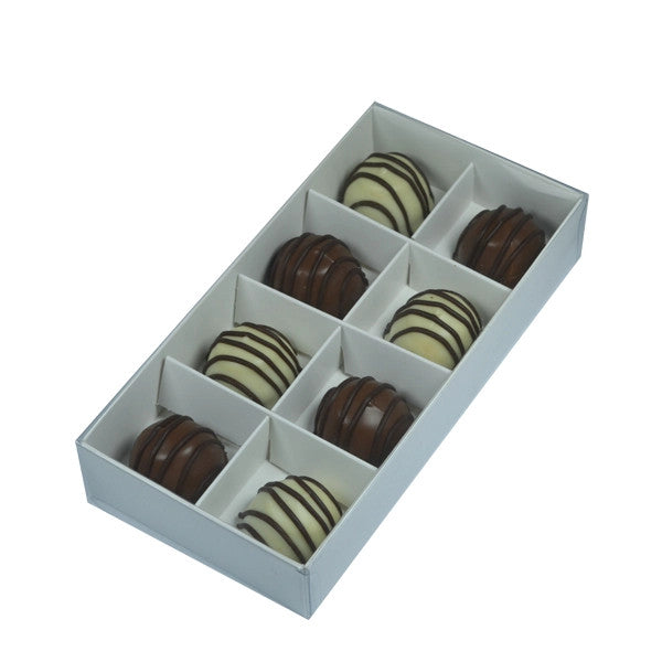 10 Pack of White Card Chocolate Sweet Soap Product Retail Gift Box - 8 bay 3cm Compartments - Clear Slide On Lid - 16x8x3cm