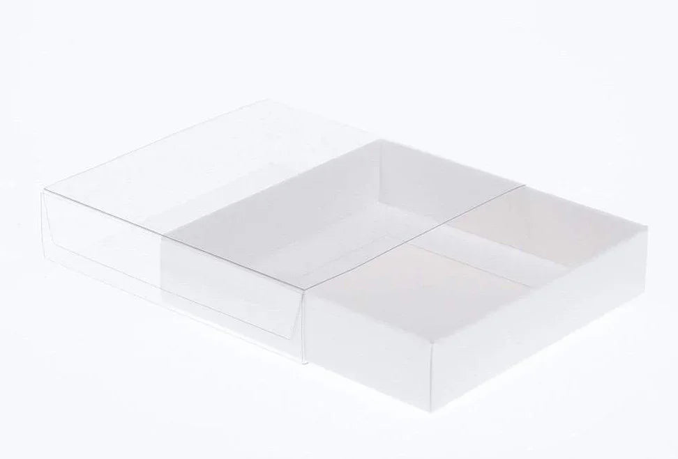 10 Pack of 10cm Square Invitation Coaster Favor Function product Presentation Cookie Biscuit Patisserie Gift Box - 2cm deep - White Card with Clear Slide On PVC Lid