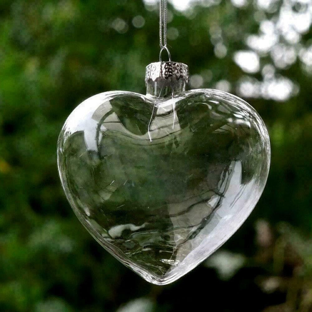 5 Pack Iridescent Glass Heart Ornaments Fillable Baubles for Christmas Party Wedding DIY Craft Decorations