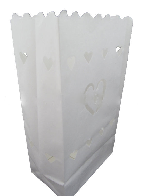 100 Pack White Heart in a Heart Luminary Paper Candle Tea Light Lantern Bags Wedding Garden Anniversary Birthday Night Decorations Evening Party