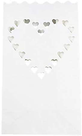 20 Pack White Heart Luminary Paper Candle Tea Light Lantern Bags Garden Wedding Anniversary Birthday Night Decorations Evening Party