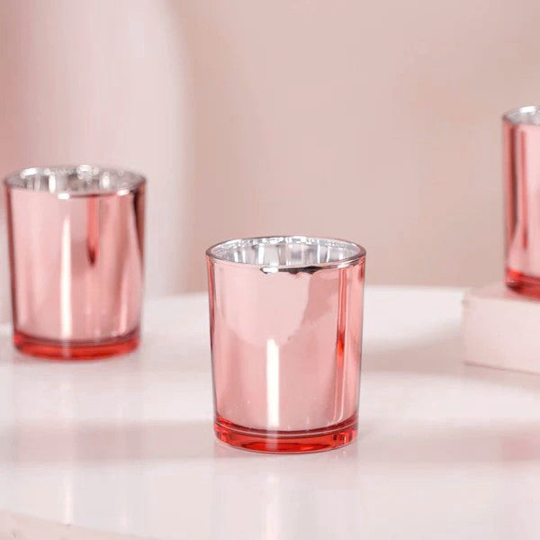 10 Pack Rose Gold Pink Votive Tealight Candle Holders Valentines Day Mercury  Wedding Decor Glass Candlestick Party Decorations Bridal Baby Shower Event