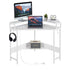 L-Shaped Corner Desk with Built-In Power Board, White Gaming Desk with Charging Station (Casadiso Albali Pro)