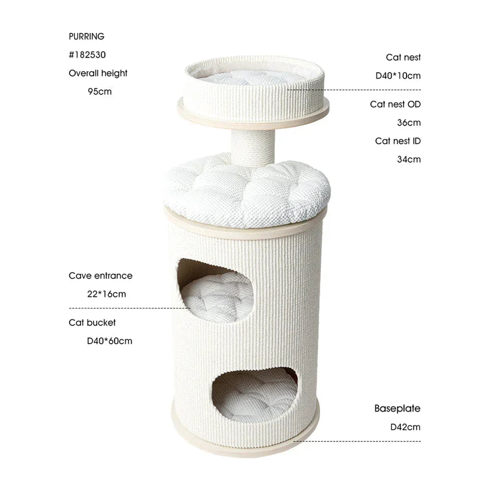 PURRING Multi-Level Sisal Barrel Cat Tower  - 95cm