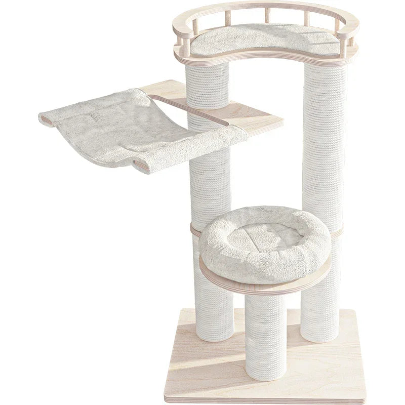 Leisure Loft With Hammock & Scratch Post - White Velvet - 127cm