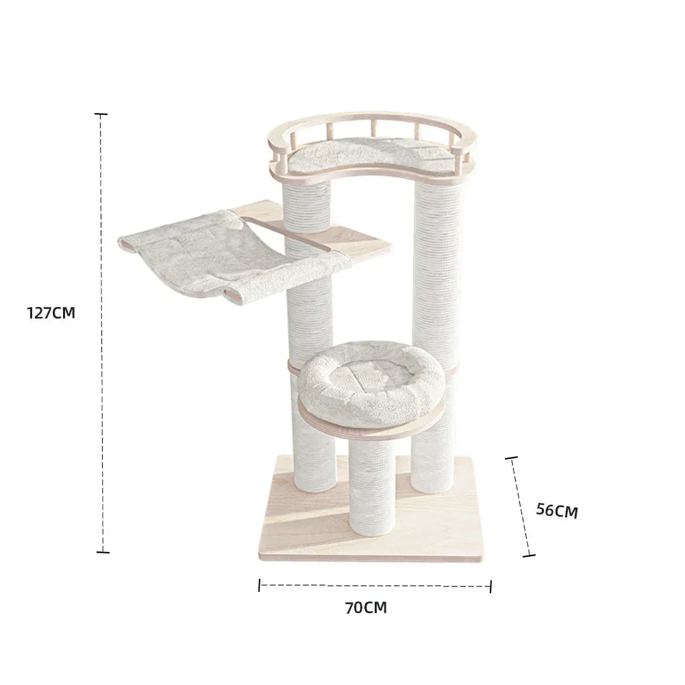 Leisure Loft With Hammock & Scratch Post - White Velvet - 127cm