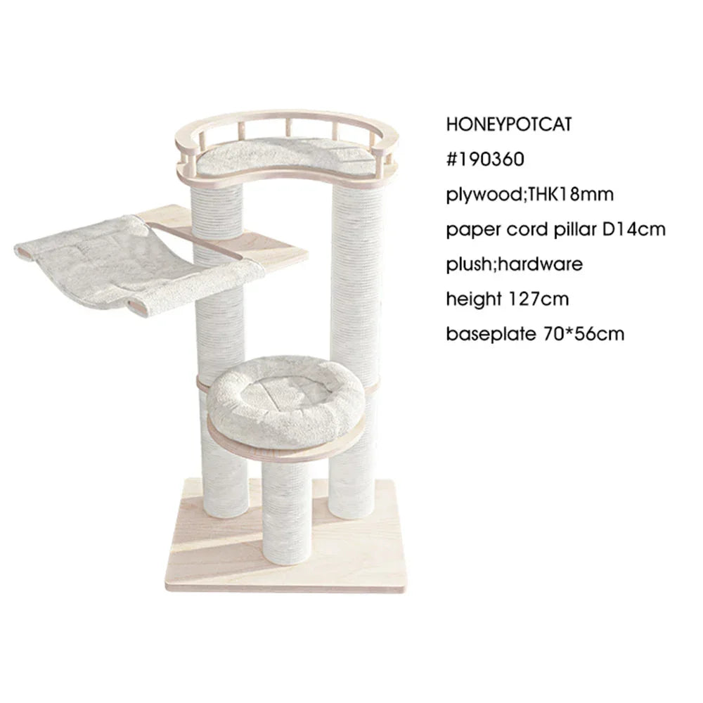 Leisure Loft With Hammock & Scratch Post - White Velvet - 127cm