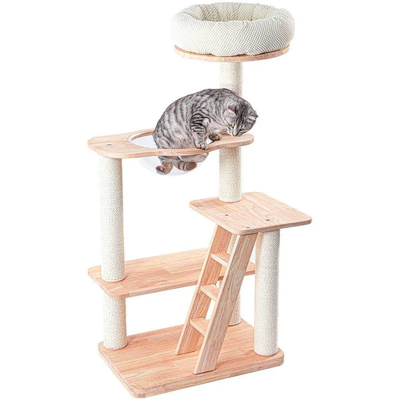 Serenity Plush Top Cat Tower - Wood Wax 125cm