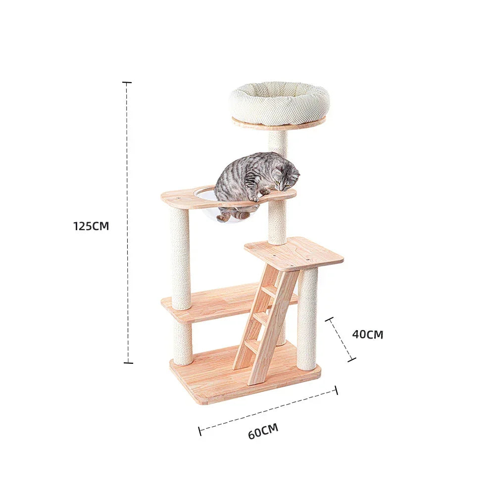 Serenity Plush Top Cat Tower - Wood Wax 125cm