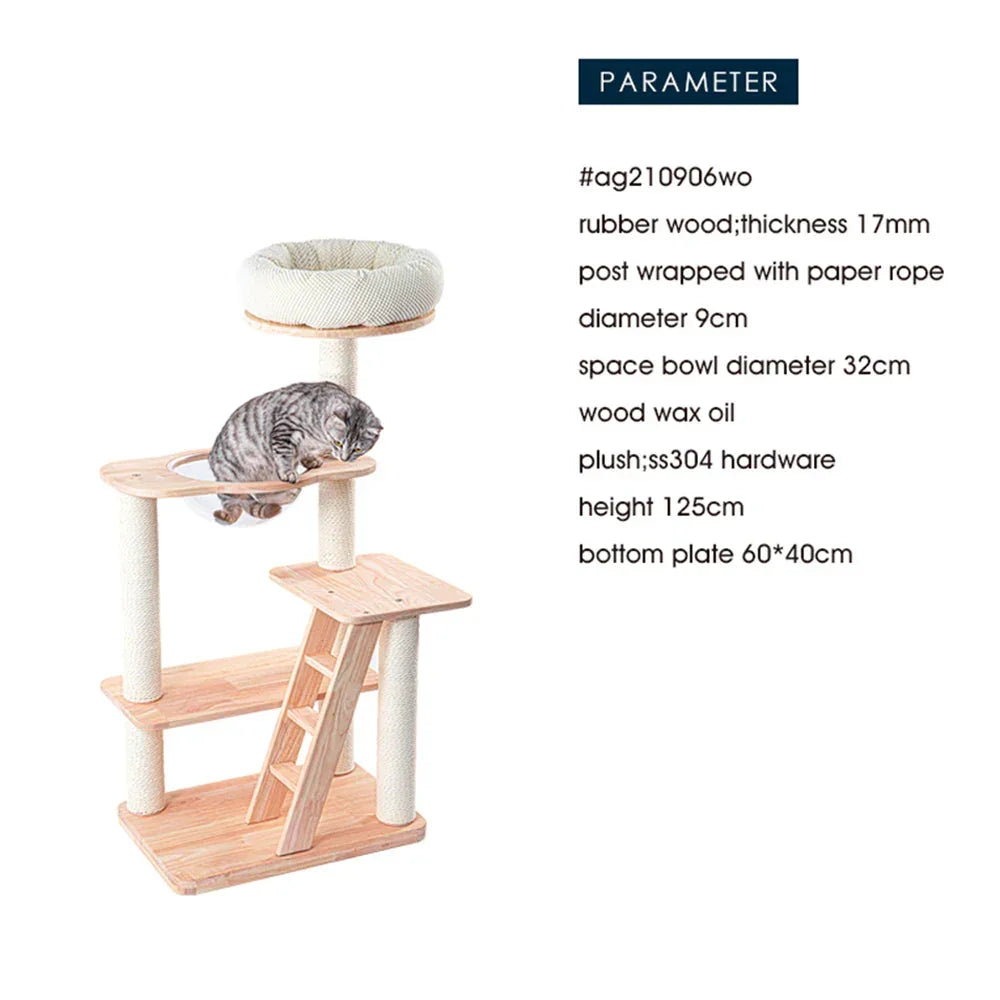Serenity Plush Top Cat Tower - Wood Wax 125cm