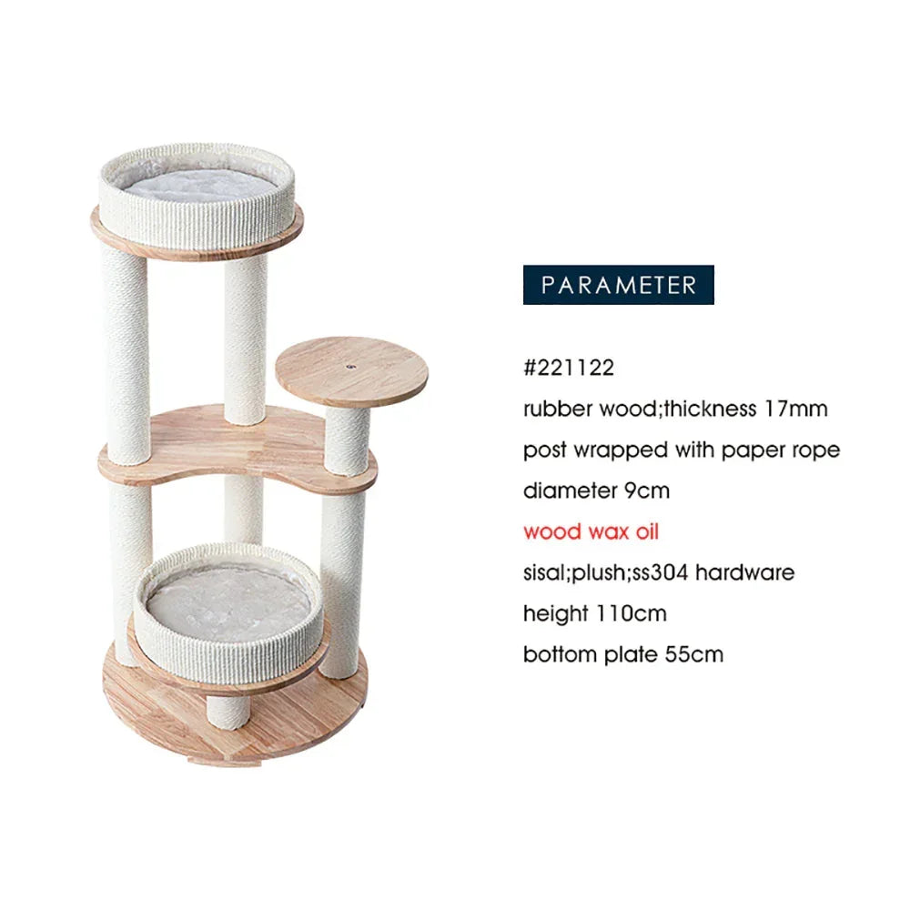 MZ Simple Joy Wood Cat Tower - Double Delight 110cm