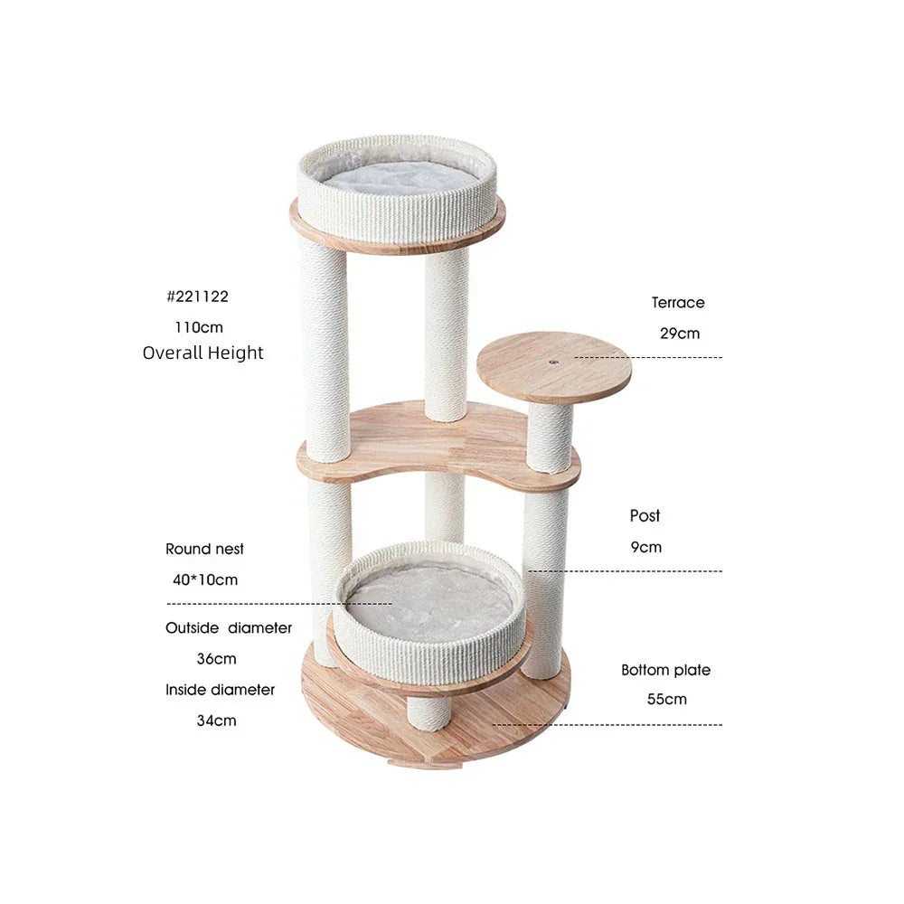 MZ Simple Joy Wood Cat Tower - Double Delight 110cm