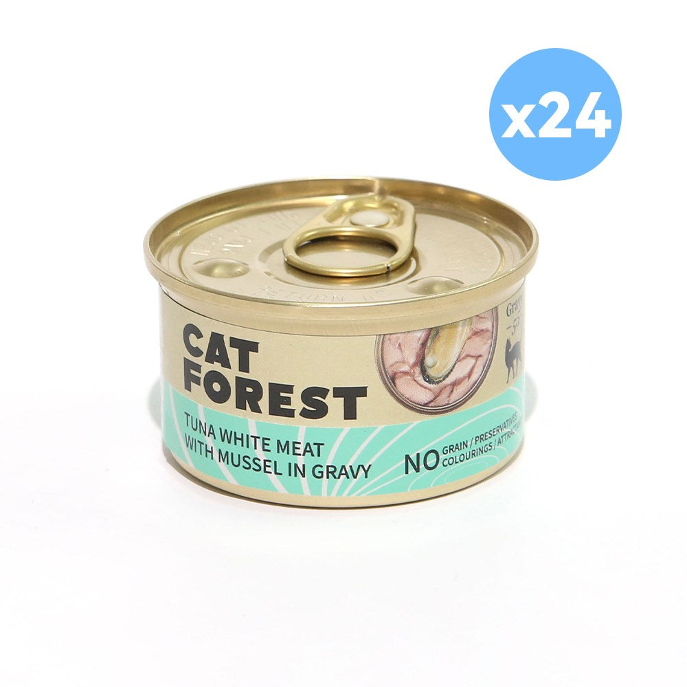 CAT FOREST Premium Tuna White Meat With Mussel In Gravy Cat Canned Food 85G X 24