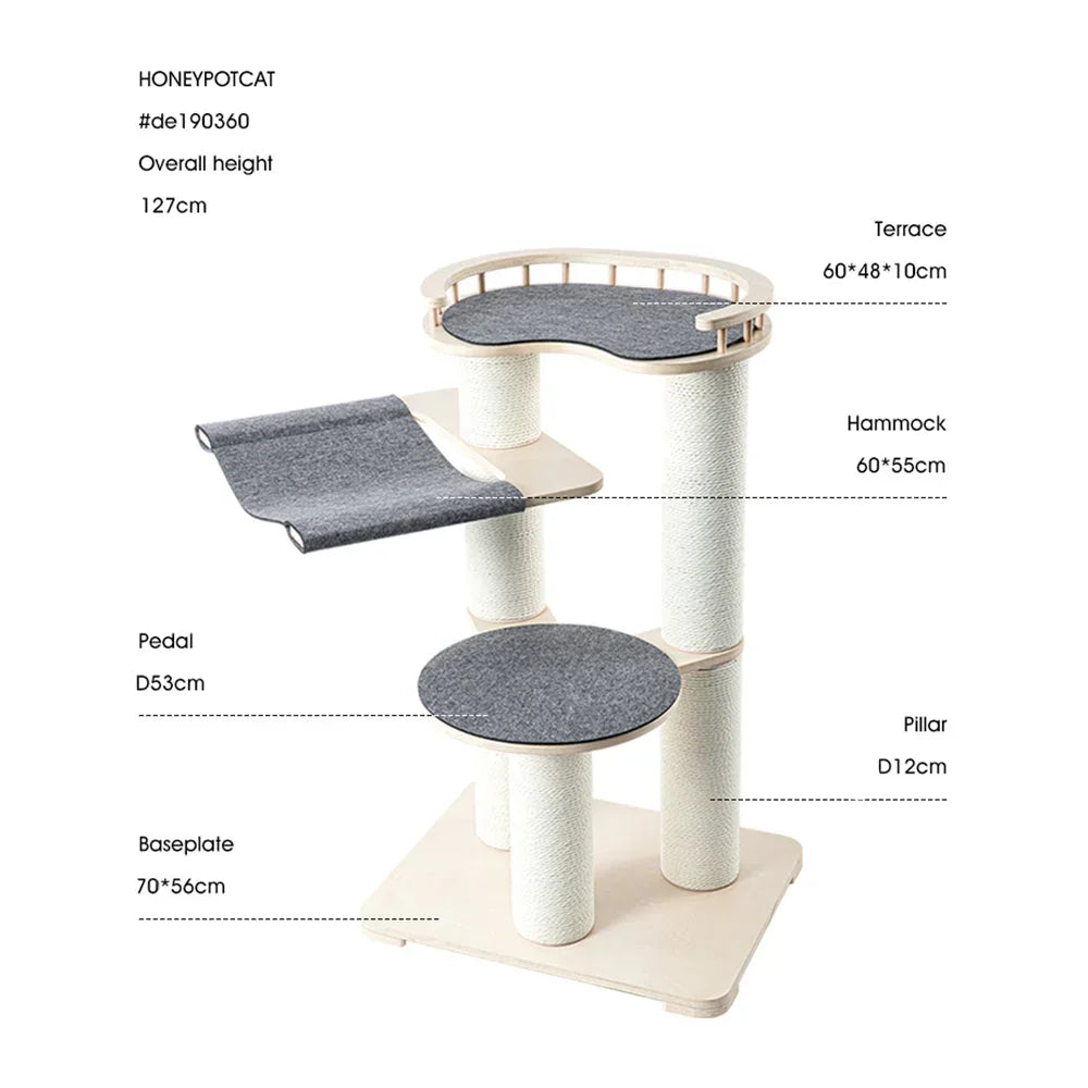 Leisure Loft With Hammock & Scratch Post - Gray Felt - 127cm