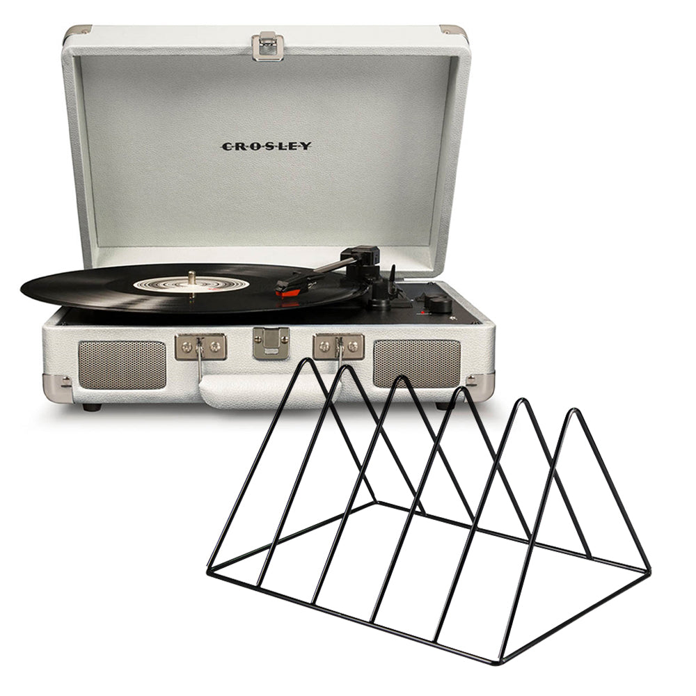 Cruiser Bluetooth Portable Turntable - White Sands + Gadhouse Vinyl Rack Bundle - Black