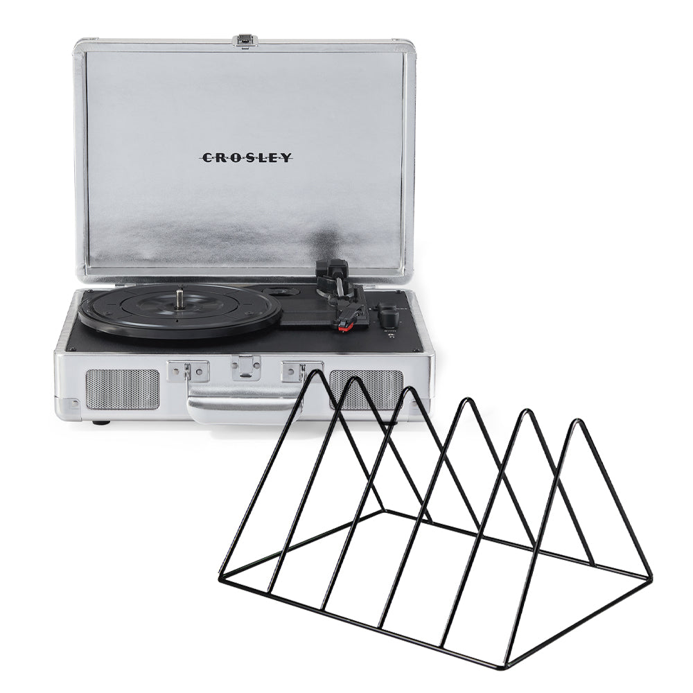 Cruiser Bluetooth Portable Turntable - Silver + Gadhouse Vinyl Rack Bundle - Black