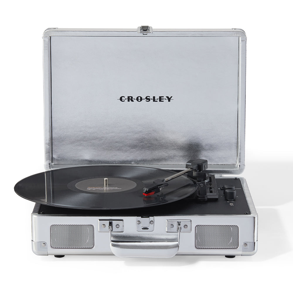 Cruiser Bluetooth Portable Turntable - Silver + Gadhouse Vinyl Rack Bundle - Black
