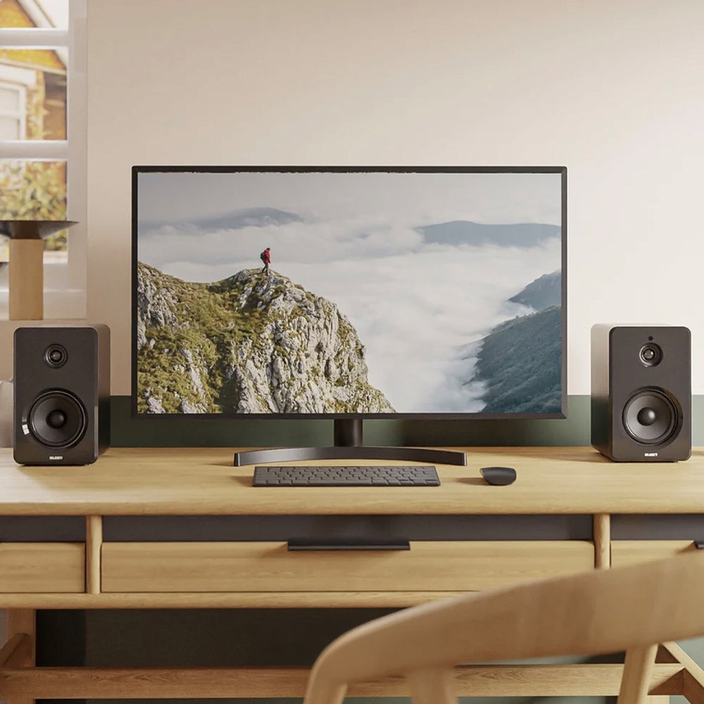 Voyager Bluetooth Portable Turntable - Cocoa + Bundled Majority D40X Bluetooth Speakers - Black