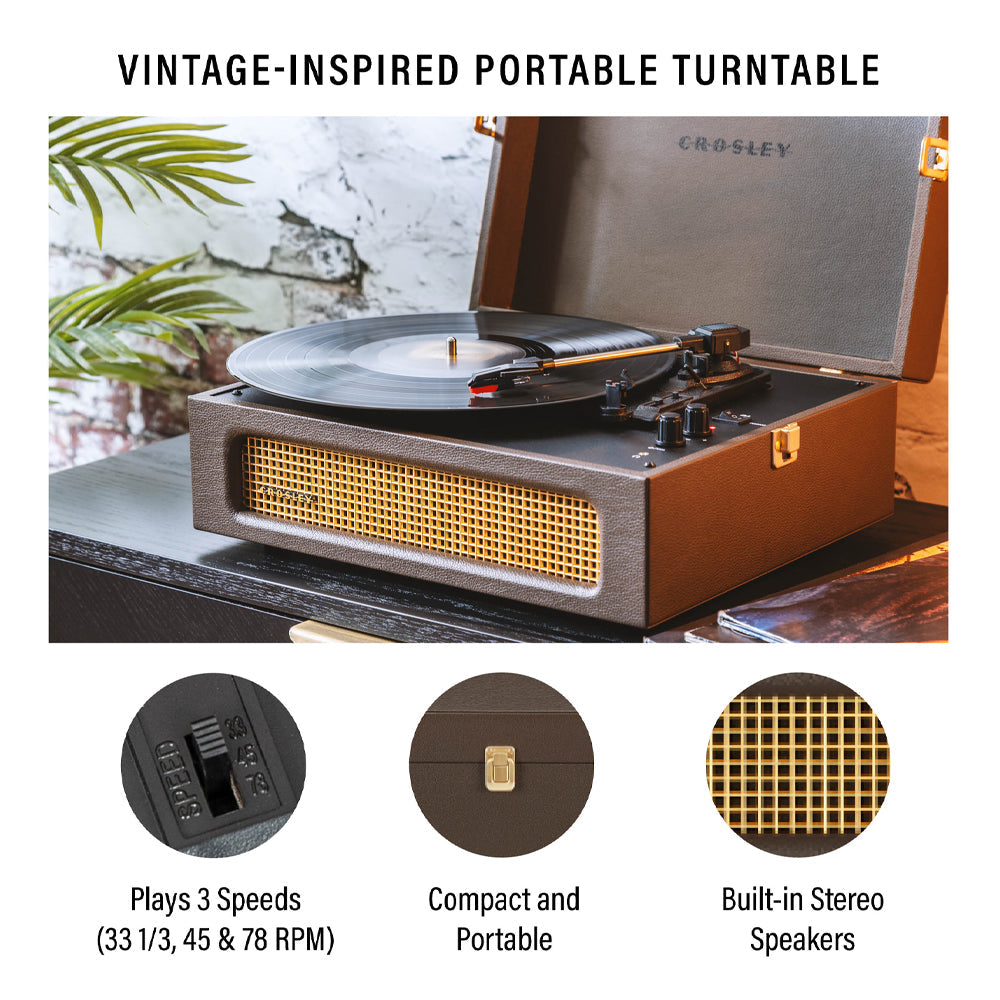 Voyager Bluetooth Portable Turntable - Cocoa + Bundled Majority D40X Bluetooth Speakers - Black