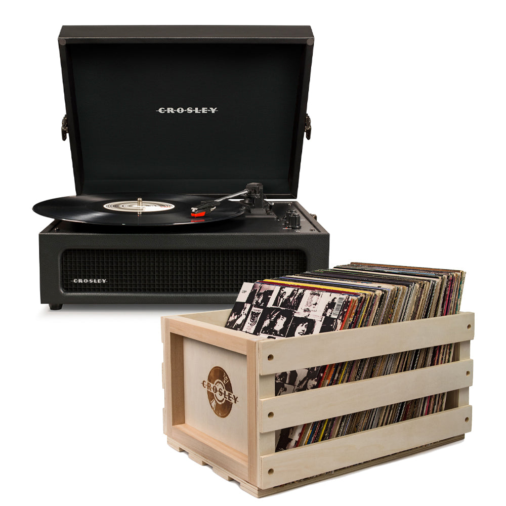 Crosley Voyager Black - Bluetooth Portable Turntable & Record Storage Crate