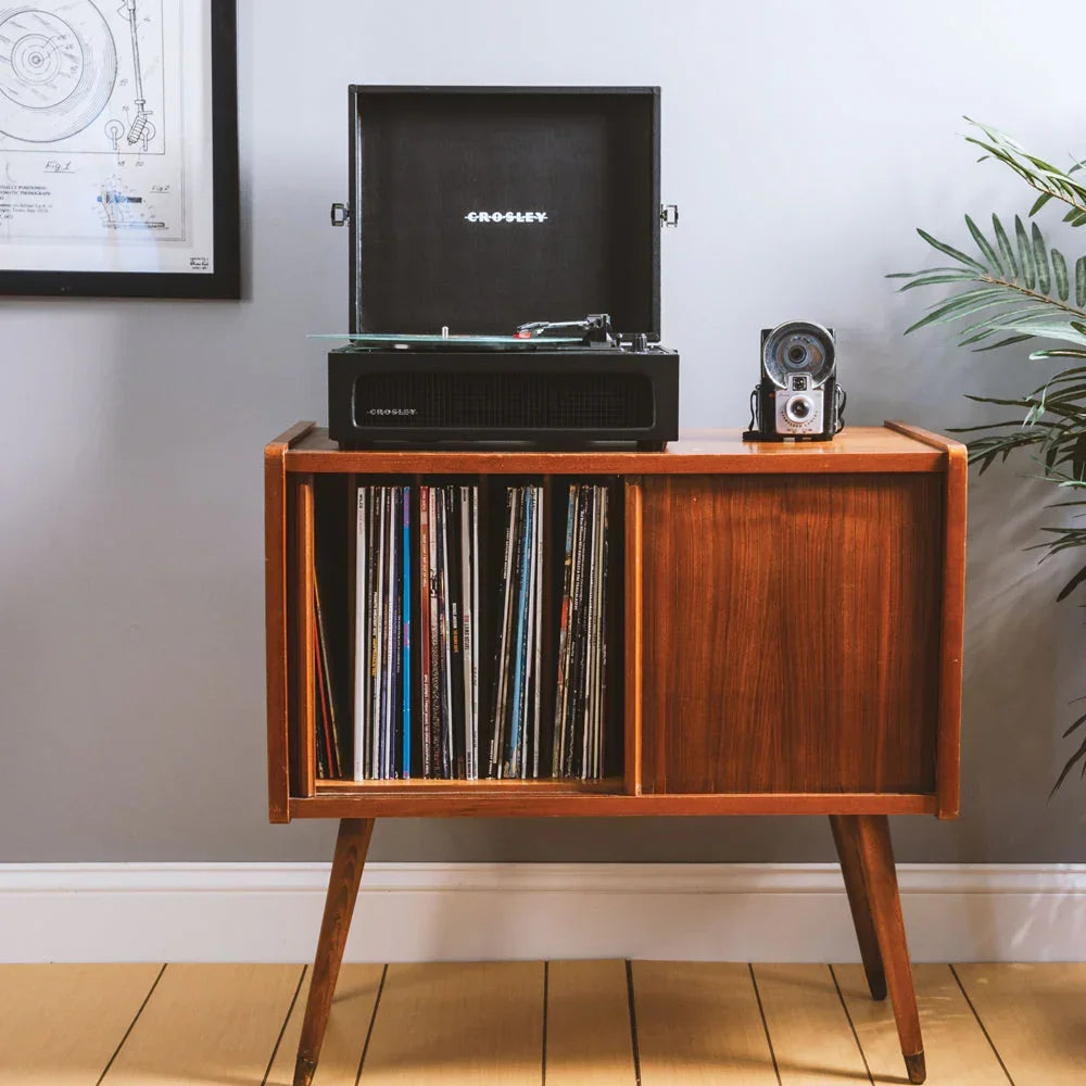 Voyager Bluetooth Portable Turntable - Black + Bundled  Record Storage Display Stand