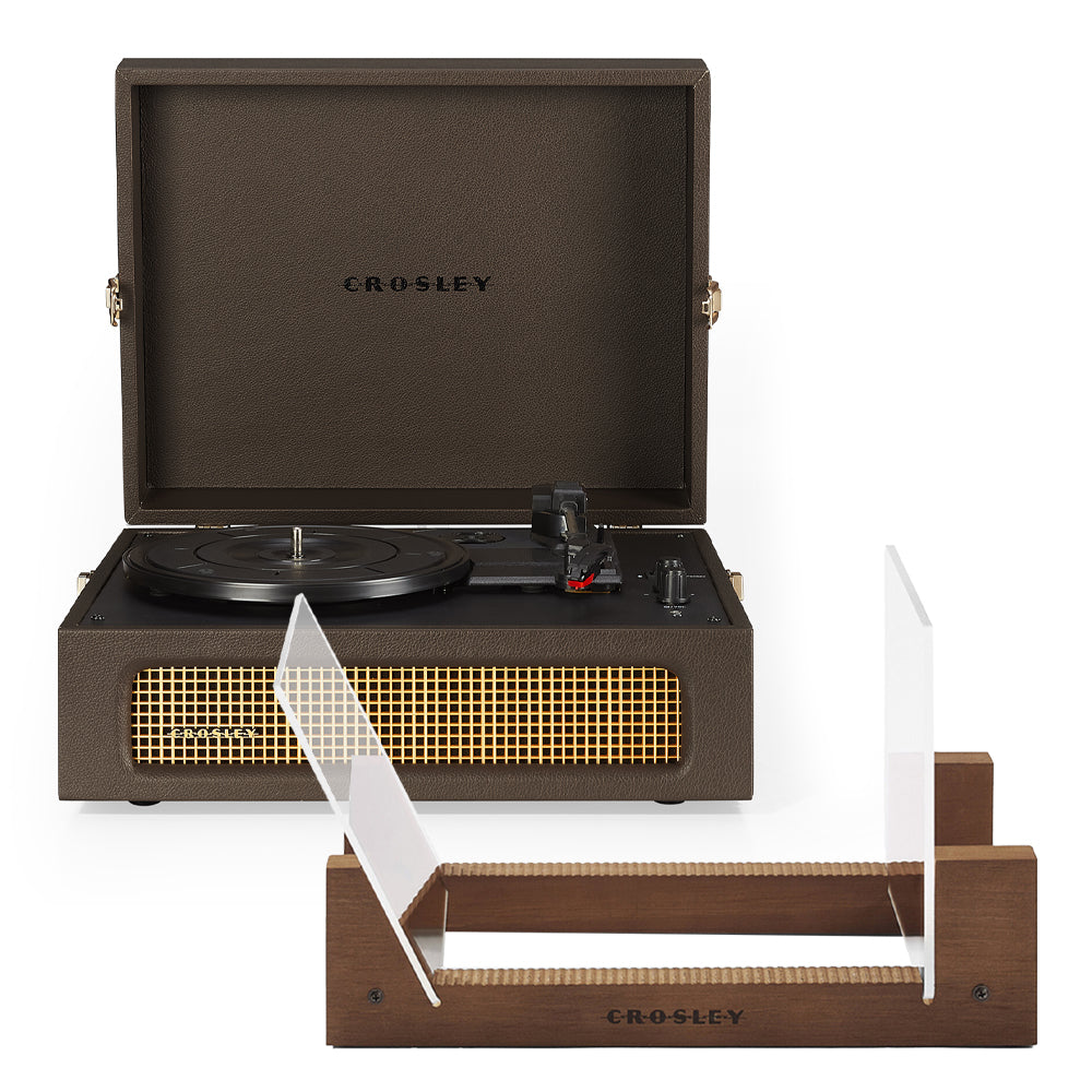 Voyager Bluetooth Portable Turntable - Cocoa + Bundled Crosley Record Storage Display Stand