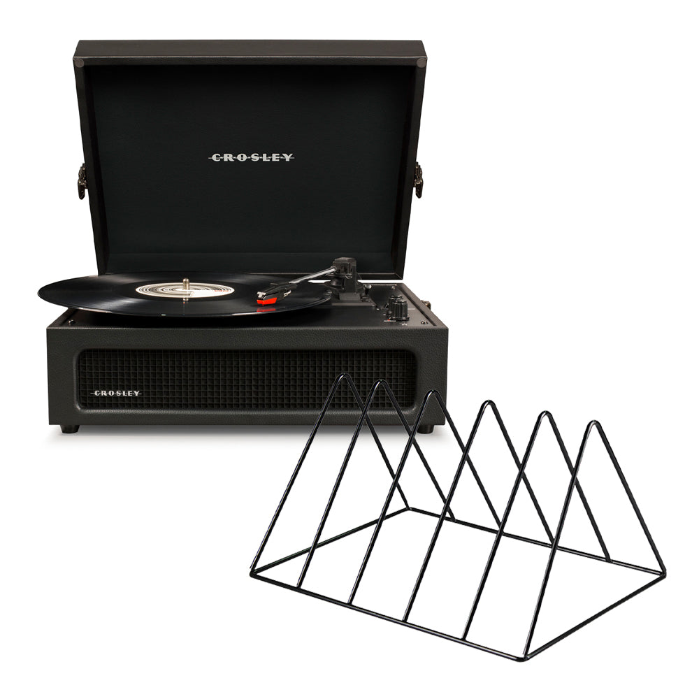 Voyager Bluetooth Portable Turntable - Black + Gadhouse Vinyl Rack Bundle - Black