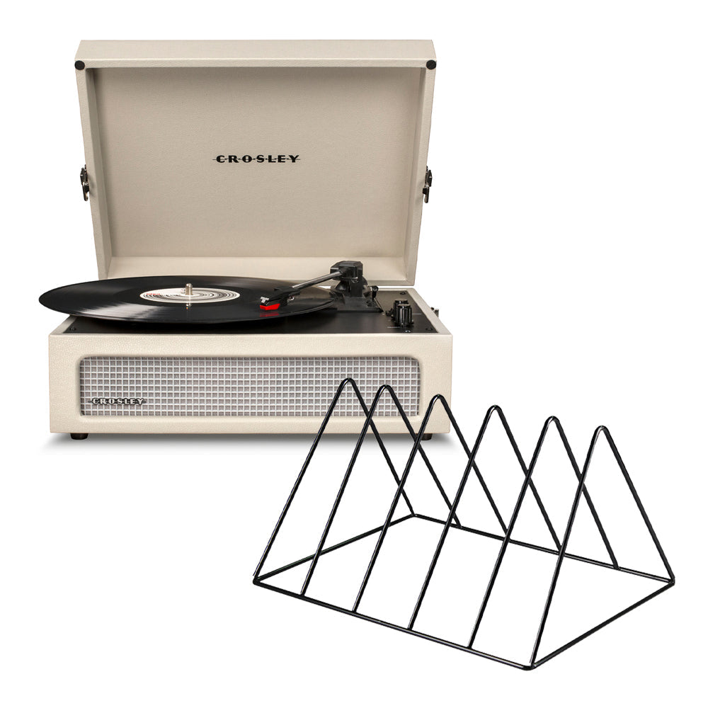 Voyager Bluetooth Portable Turntable - Dune + Gadhouse Vinyl Rack Bundle - Black