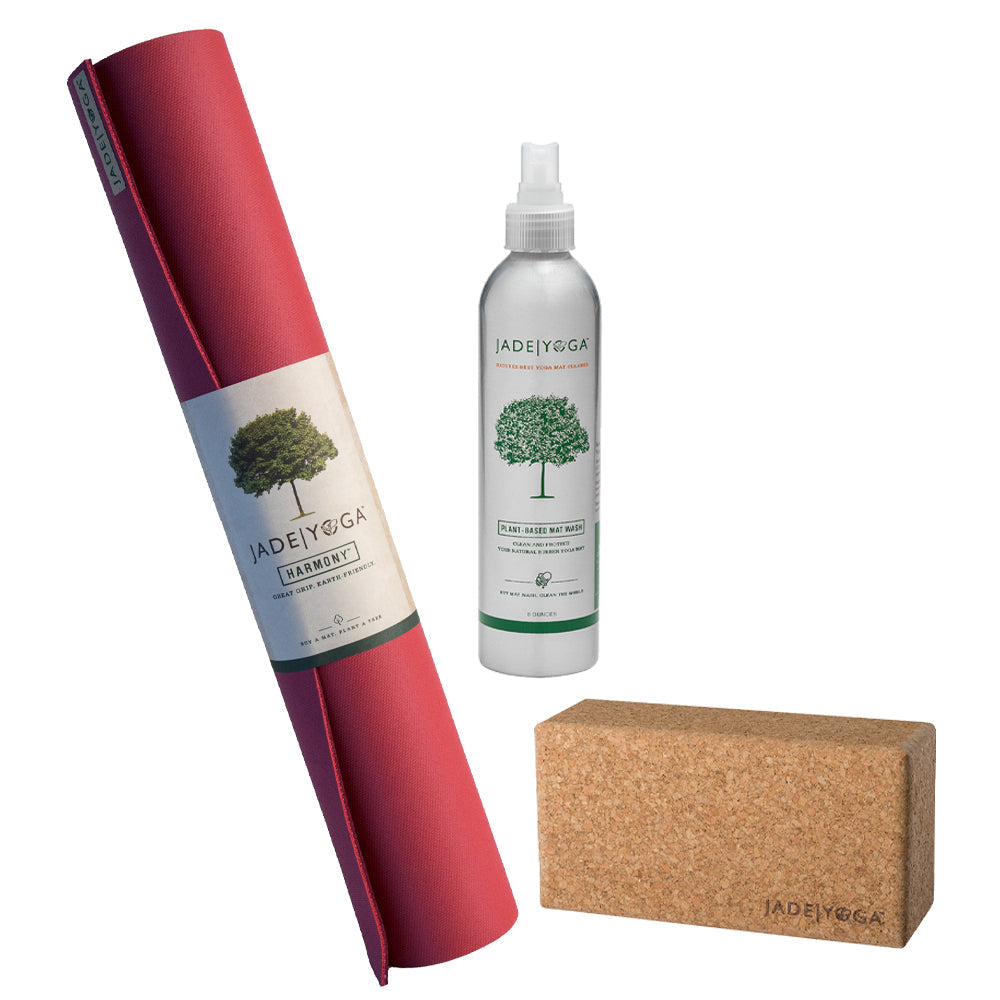 Harmony Mat - Raspberry &  Cork Yoga Block - Small +  Plant Based Mat Wash - 8 oz Starter Kit