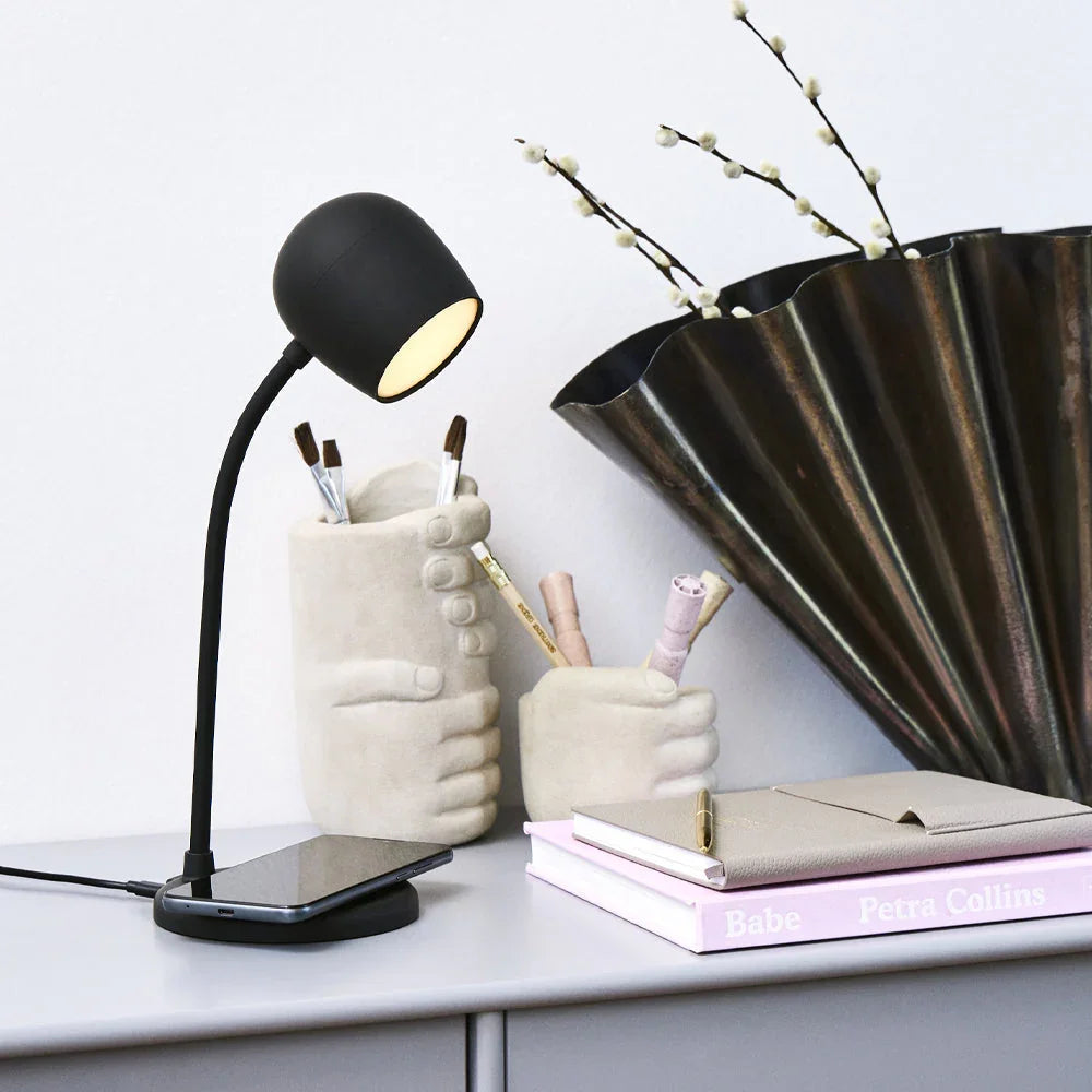 Ellie Lamp W/ Qi Charger And Bluetooth Speaker - Black