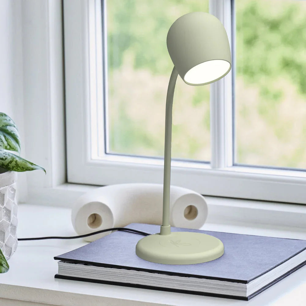 Ellie Lamp W/ Qi Charger And Bluetooth Speaker - Dusty Olive