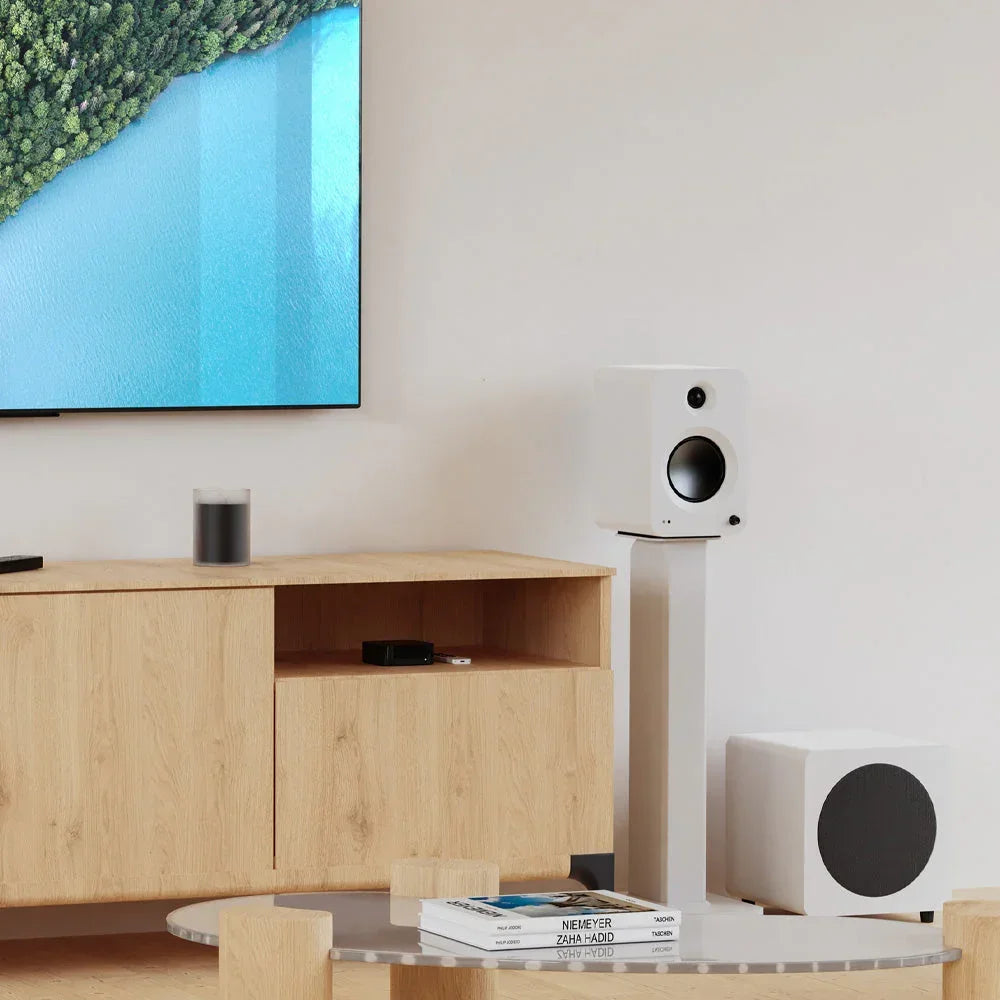 REN 200W Powered Bookshelf Speakers with HDMI ARC, USB-C, and Bluetooth 5.3 - Matte White, Pair