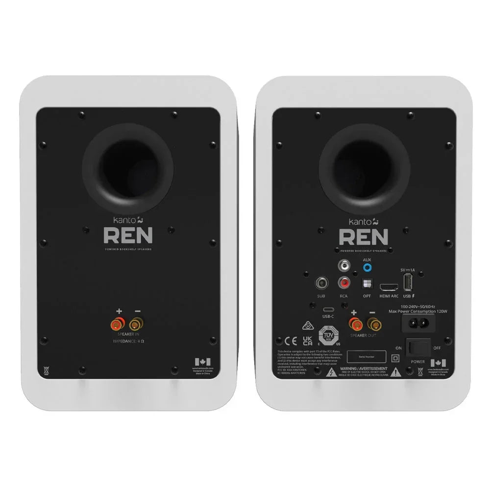 REN 200W Powered Bookshelf Speakers with HDMI ARC, USB-C, and Bluetooth 5.3 - Matte White, Pair