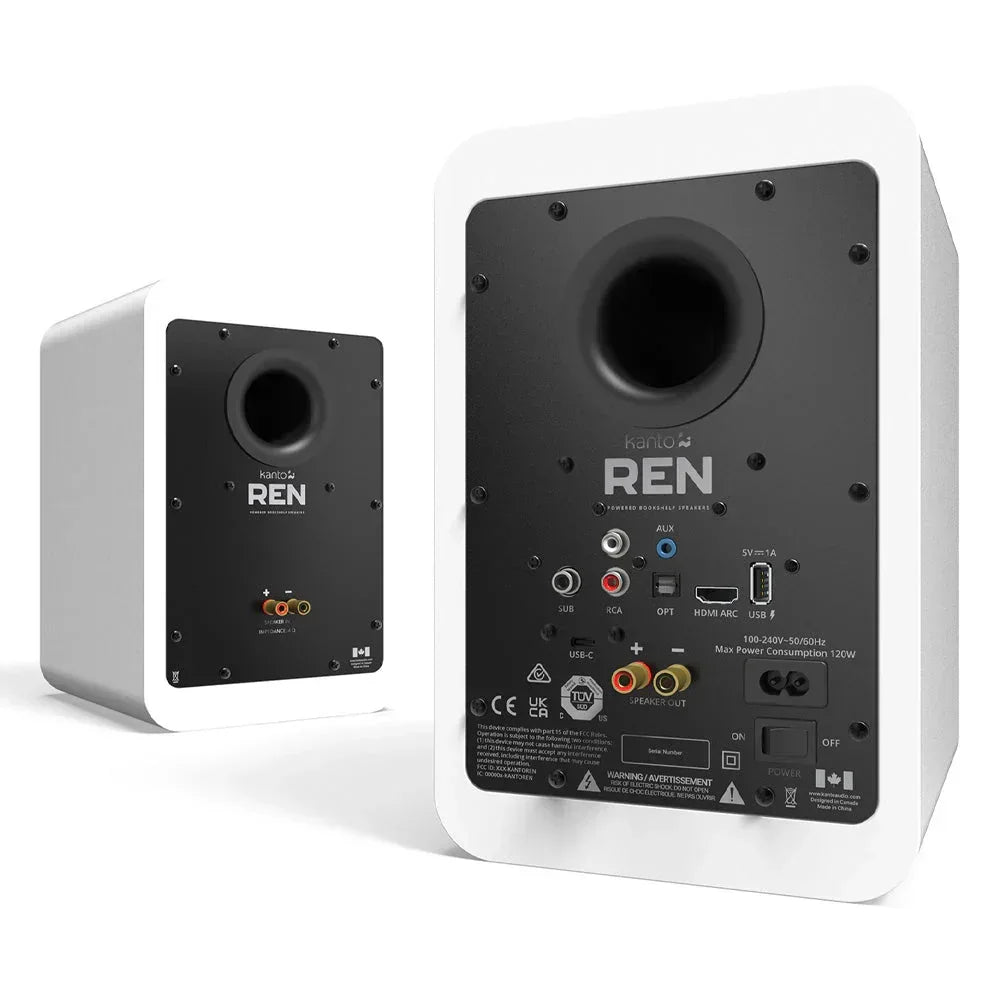 REN 200W Powered Bookshelf Speakers with HDMI ARC, USB-C, and Bluetooth 5.3 - Matte White, Pair