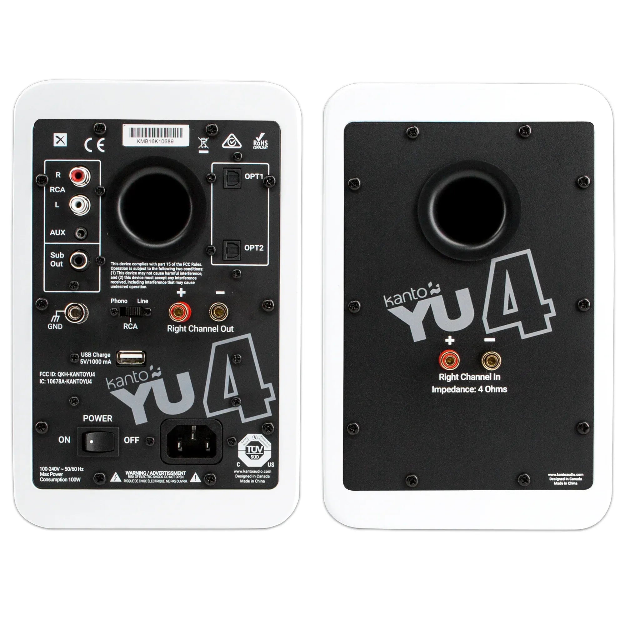YU4 140W Powered Bookshelf Speakers with Bluetooth and Phono Preamp - Pair, Matte White