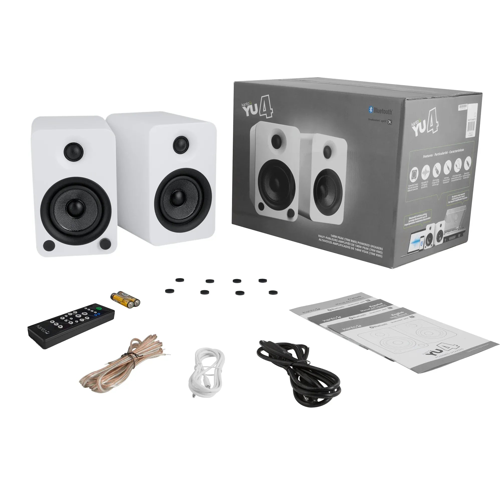 YU4 140W Powered Bookshelf Speakers with Bluetooth and Phono Preamp - Pair, Matte White