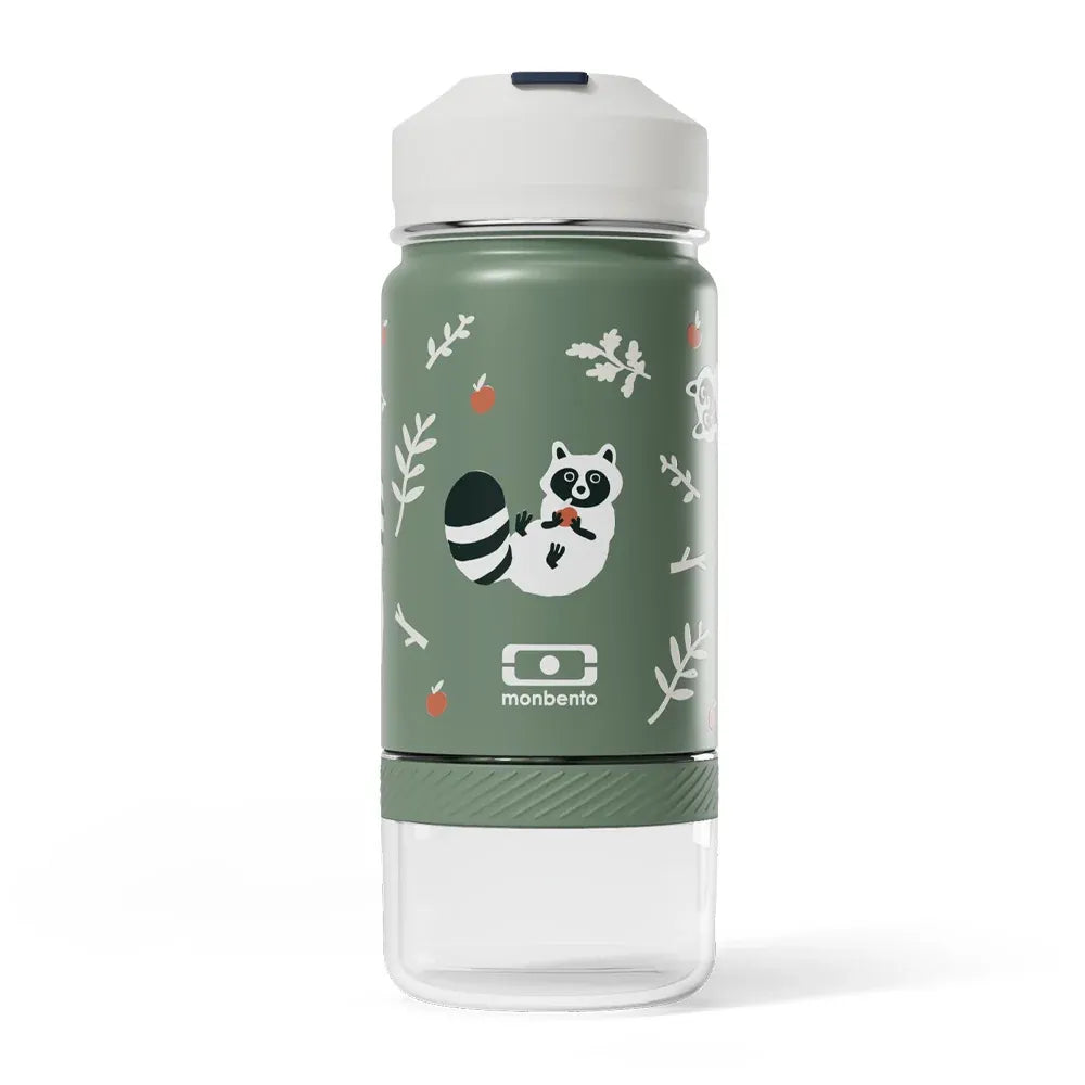Monbento Twisty Kids Water Bottle with Snack Container- Racoon