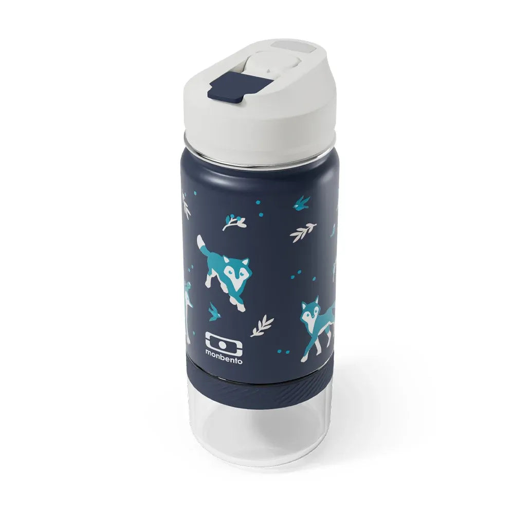 Monbento Twisty Kids Water Bottle with Snack Container-  Wolf