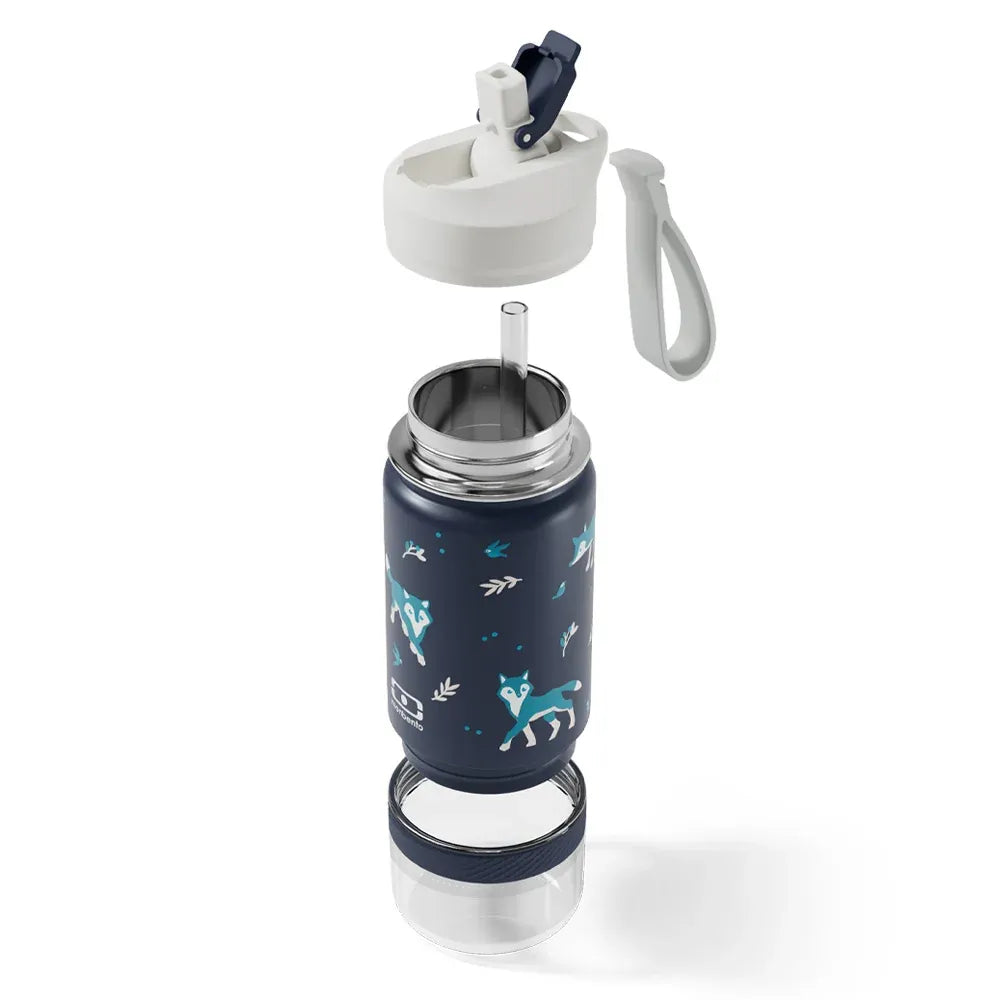 Monbento Twisty Kids Water Bottle with Snack Container-  Wolf