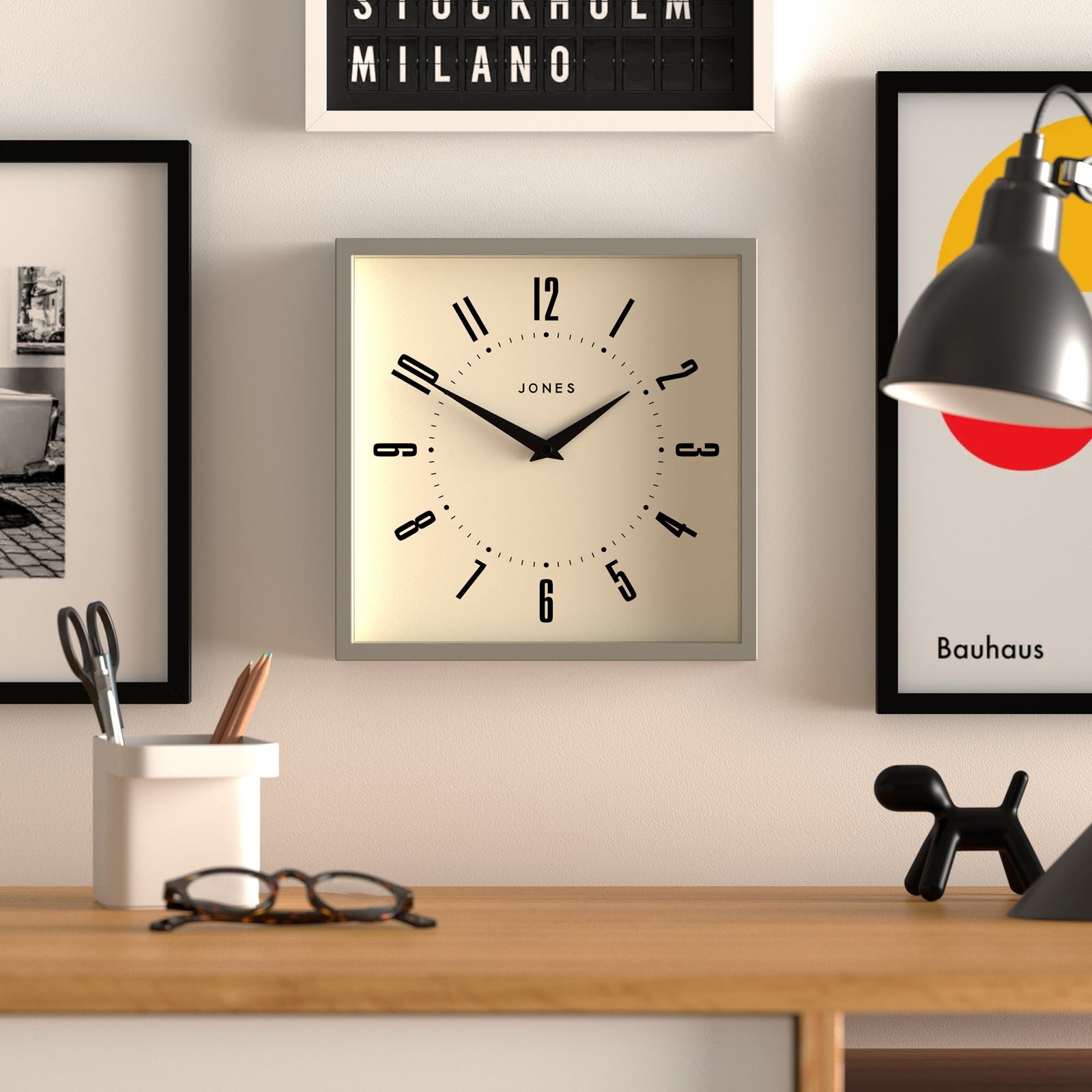 Jones Box Wall Clock Grey