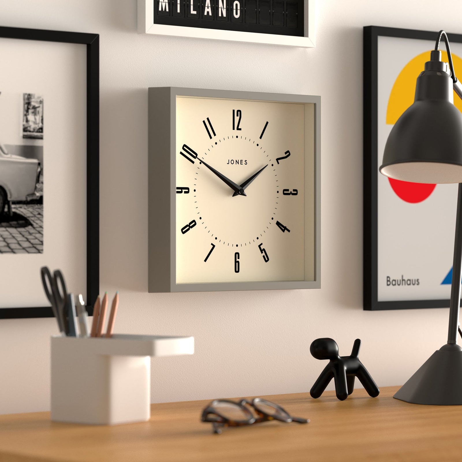 Jones Box Wall Clock Grey