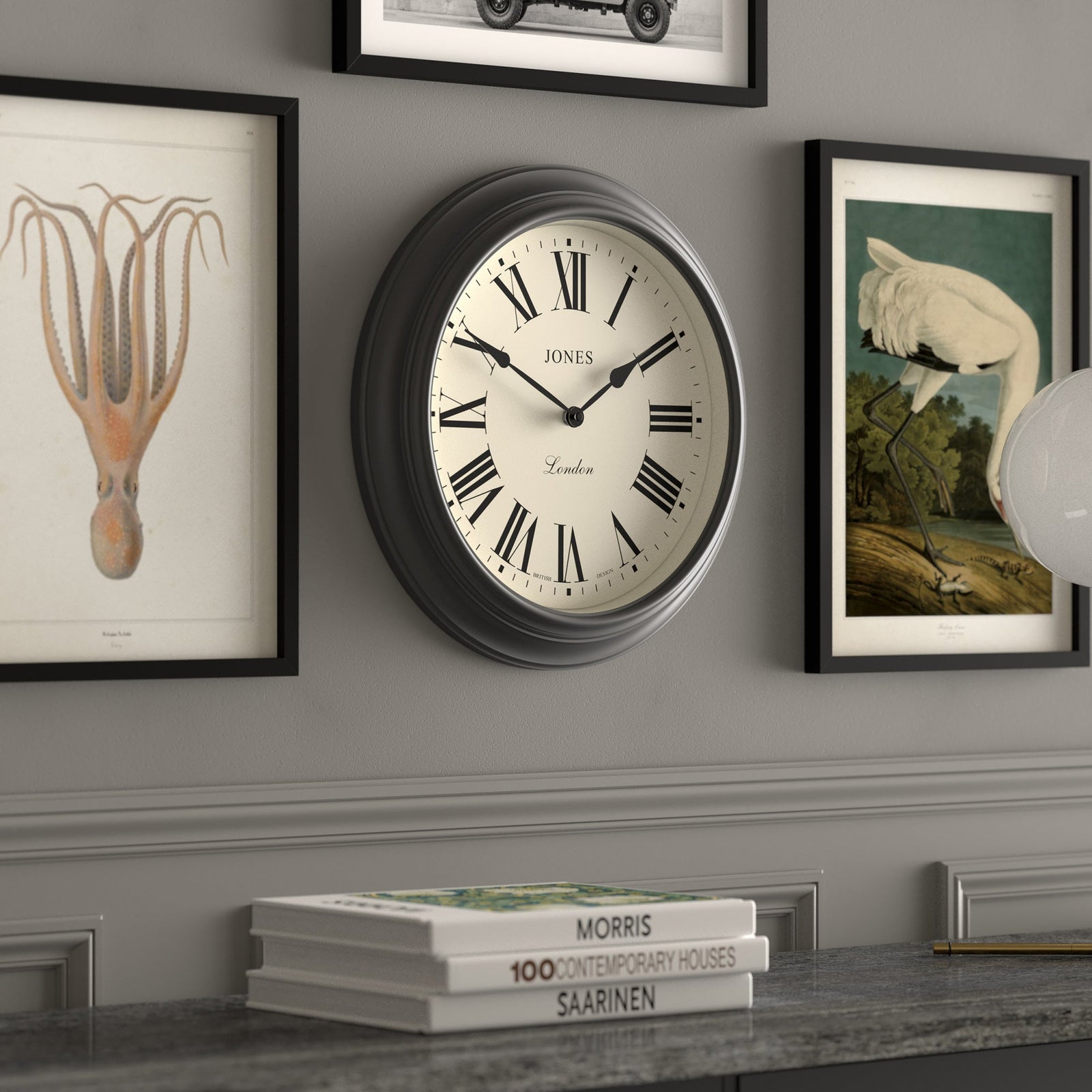 Jones Supper Club Clock Charcoal Grey