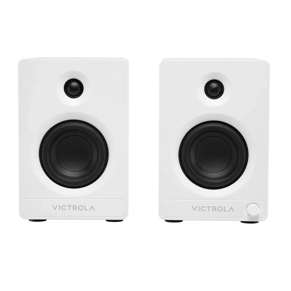 Victrola Tempo Bluetooth Bookshelf Speakers in White with Auracast Ready